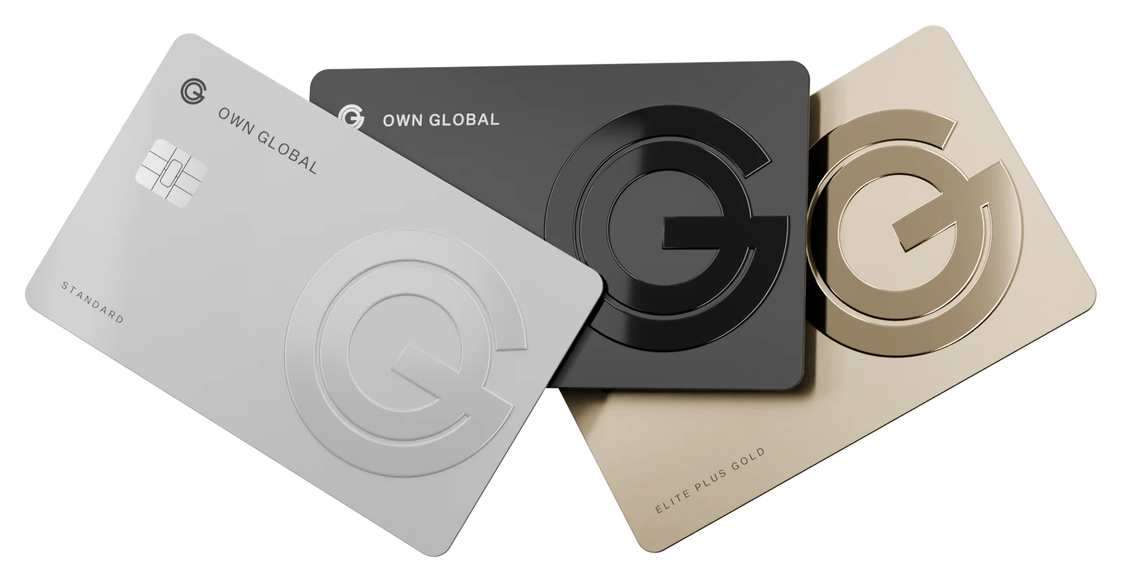 Standard, Elite Black and Elite Plus Gold cards, illustrative designs